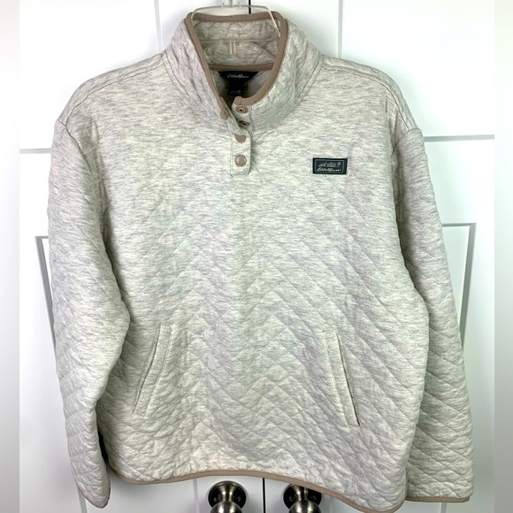 Eddie Bauer Tops - Eddie Bauer XL Quilted Pullover Quarter Snap Beige Sweater